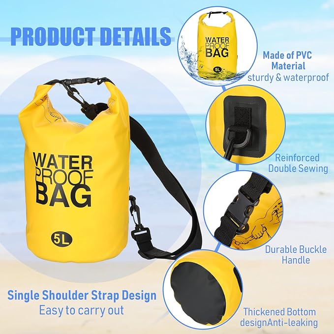 Jexine 15 Pack Dry Bag Waterproof, 5L Ultralight Dry Sacks Roll Top Storage Bag Backpack Camping Portable Outdoor Bags Keep Gear for Backpacking Kayaking Hiking Swimming Fishing Boating (Multicolor)