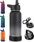 CIVAGO 32 oz Insulated Water Bottle With Straw, Stainless Steel Sports Water Cup Flask with 3 Lids (Straw, Spout and Handle Lid), Wide Mouth Travel Thermal Mug, Classic Omber Gray