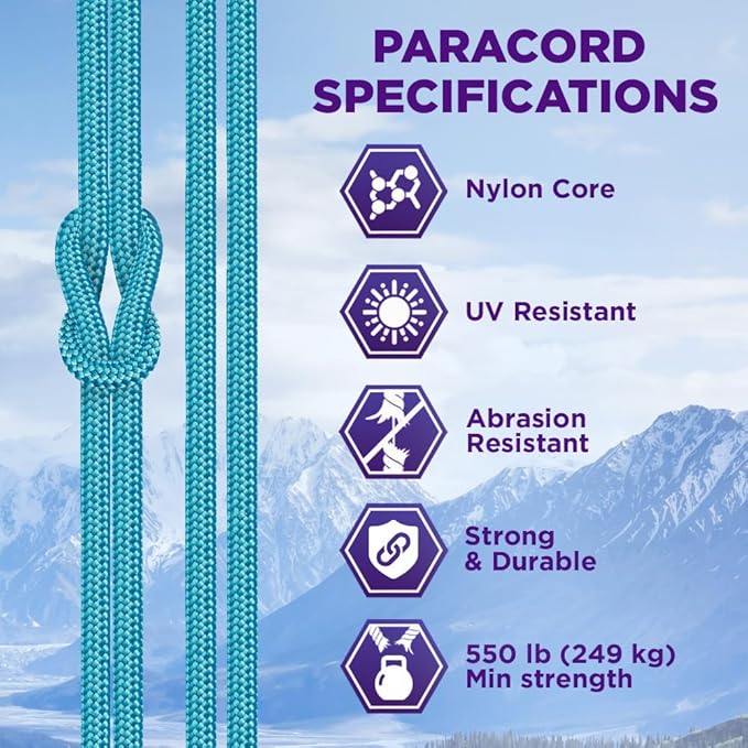 TECEUM Reflective Paracord Rope 1000 – 1000ft/200ft/100ft/50ft – 40+ Colors – Glow in The Dark – para Cord – Utility Rope for Survival, Hunting & Camping Gear – Nylon String, Camping Rope, Tent Cord