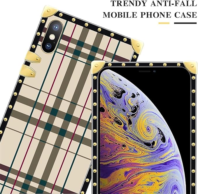 Compatible with iPhone Xs Max Case, Black Red Beige Stripes Luxury Golden Decoration for Girl Women Soft TPU Shockproof Protective Hard PC Back for iPhone Xs Max