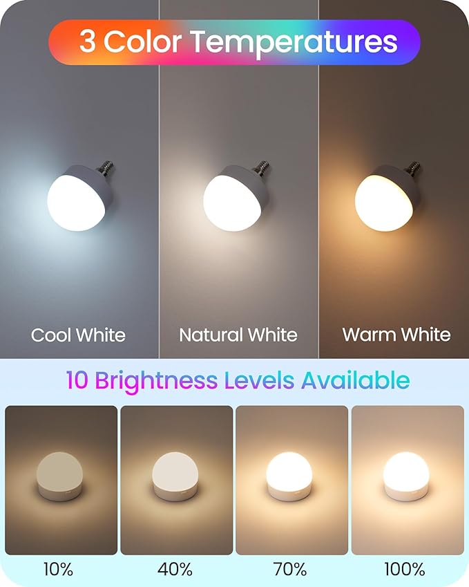Rechargeable Light Bulbs with Remote Control, 2 Pack E12 Base Battery Operated Light Bulbs, 3 Timer 15 Colors Selectable, Dimmable Wireless RGB LED Bulb for Lamp, Non-Hardwired, R08YBP205
