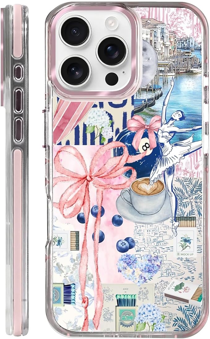 Case for iPhone 16 Pro Max,[Compatible with MagSafe],Pink Bow Girly Coquette Collage Phone Case Design，for Women Girls Magnetic Clear Cover - Slim, Sleek, & Shockproof Protection