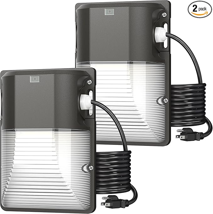 CINOTON 30W Plug in LED Wall Pack Light with Dusk to Dawn Sensor, 3600LM, 5000K Daylight [120Vac] Outdoor Wall Lights IP65 Waterproof LED Security Flood Lighting for Garage Warehouse with 6Ft US-Plug
