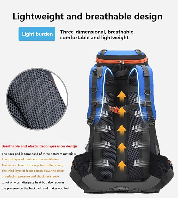 Bseash 60L Hiking Camping Backpack with Rain Cover, Waterproof Large Capacity Outdoor Sport Travel Daypack Climbing Touring (Purple)