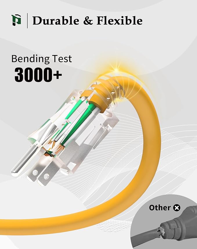 100Ft 12/3 Outdoor Extension Cord with 3-Outlets, Heavy Duty 12 Gauge 3 Prong Extension Cord Waterproof with Lighted end, 15A 12AWG 1875W SJTW, ETL Listed - Great for Garage, Garden and Home, Yellow