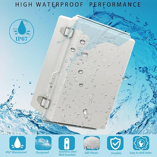Outdoor Waterproof Electrical Box Junction Box Weatherproof IP67 ABS Plastic Enclosure Switch Router Project Box Electronics Enclosure with Mounting Plate Wall Bracket Grey 11.4"x7.5"x5.5"