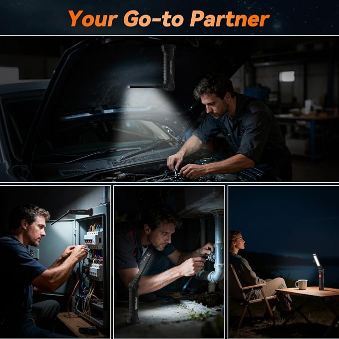 Magnetic Work Light 6Pack, Rechargeable LED Work Light with 360° Rotation, 5 Mode Mechanic Light, Compact Rechargeable Flashlight with Hook for Car Repairing, Emergency, Fathers Day Dad Gifts