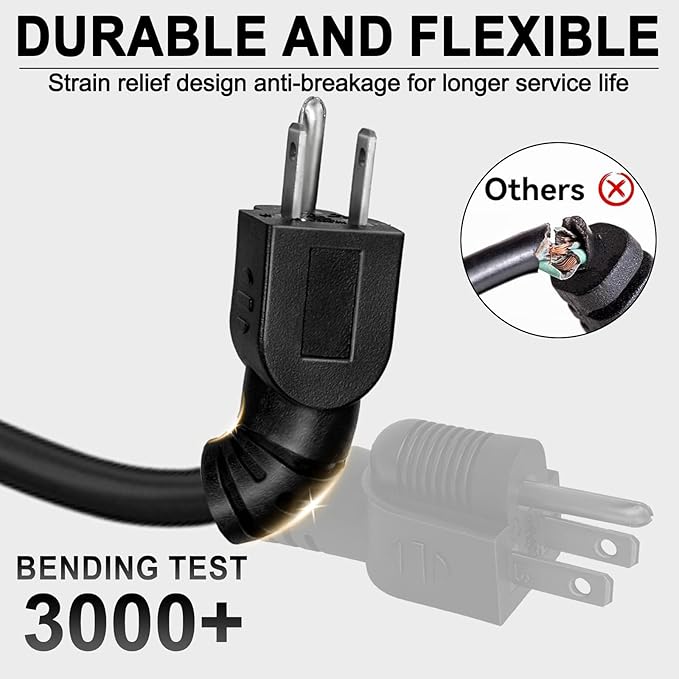 15FT 12/3 Outdoor Extension Cord with Multiple Outlets 12 Gauge 3 Outlet Heavy Duty Power Cord Splitter Flexible 3 Way Power Cable Waterproof 12AWG 15A 1875W SJTW,ETL Listed