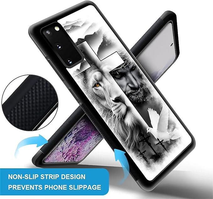 for Samsung Galaxy S20 Case, Lion Cross Jesus Christ Dove Pattern Graphic Design Girl Boy Soft Silicone Hard Acrylic Shock Protection for Samsung Galaxy S20