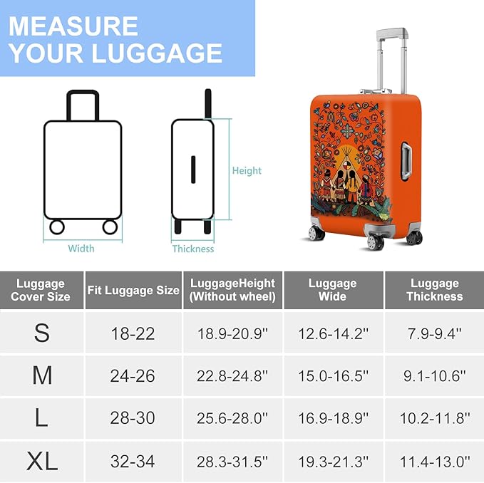 Native American Tribal Teepee Travel Luggage Cover -Stretchable Airplane Suitcase Protector Sleeve,Universal Washable Fit for 20-22 Inch Checked Baggage,Water Resistant Durable Luggage Protector