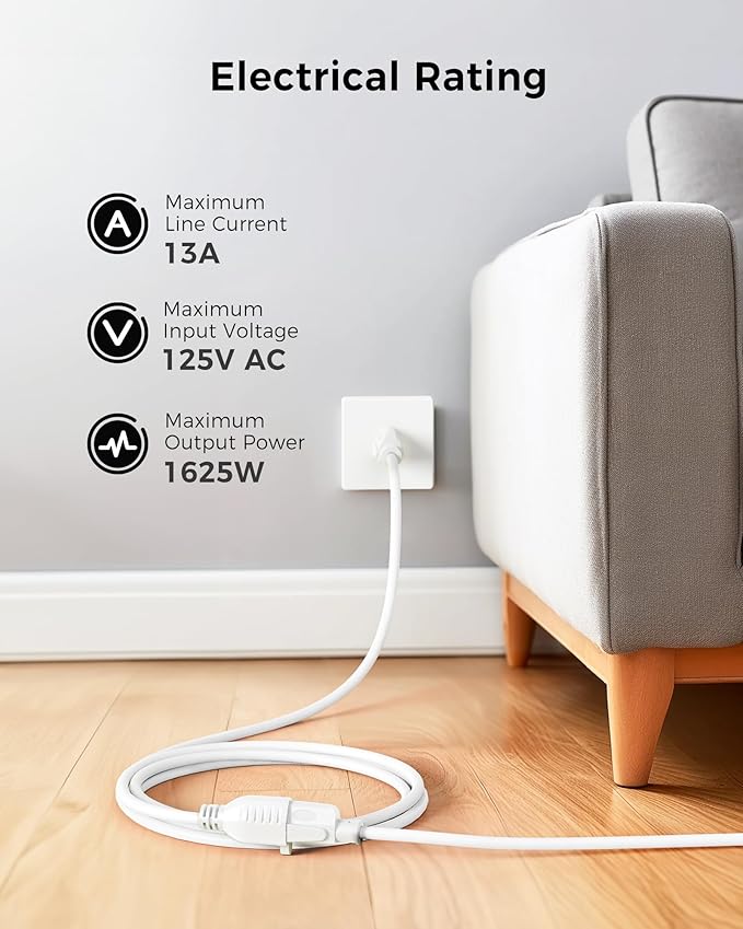 [ETL Listed] Cable Matters 2-Pack 16 AWG Heavy Duty 13A Power Extension Cord - 10ft, 3 Prong Power Cord Extension, NEMA 5-15P to NEMA 5-15R, White