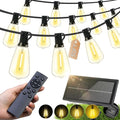 Solar Lights Outdoor Waterproof: ST38 50FT 15M Shatterproof Bulbs Patio Lights - Solar Powered & USB Charging- Remote Control 3 Light Modes Dimmable Solar Light - Camping Backyard Garden