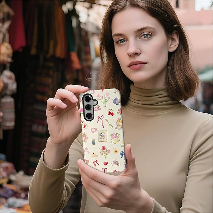 for Samsung Galaxy S25 Plus Case,HL2 Aesthetic Bow Preppy Collage Hybrid 2 Layer Hard Shell Silicone Protective Pattern Design Case