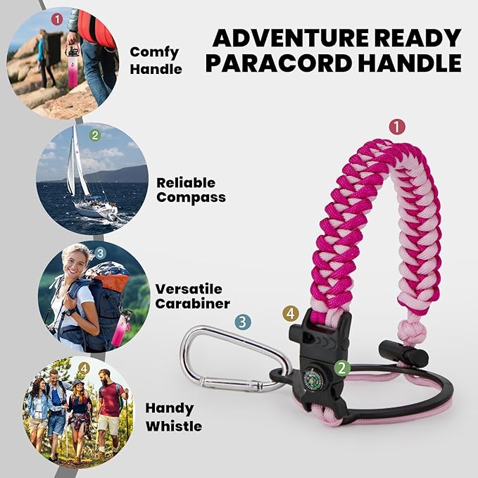 RAYMYLO Insulated Water Bottle 24oz, Triple Wall Vacuum Stainless Steel (Cold for 24Hrs, Hot for 12Hrs), Leak Proof & Non-BPA, 24oz Hydro Water Flask with Paracord Handle & Straw Spout Lids