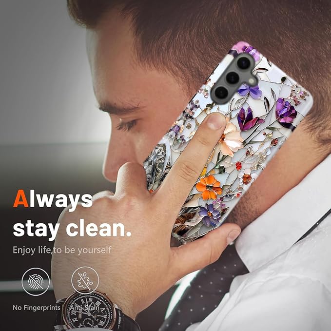 Compatible for Samsung Galaxy A36 5G Case, Dual Layer Heavy Duty 2 in 1 Shockproof Protective Phone Case,Marble Pressed Flowers