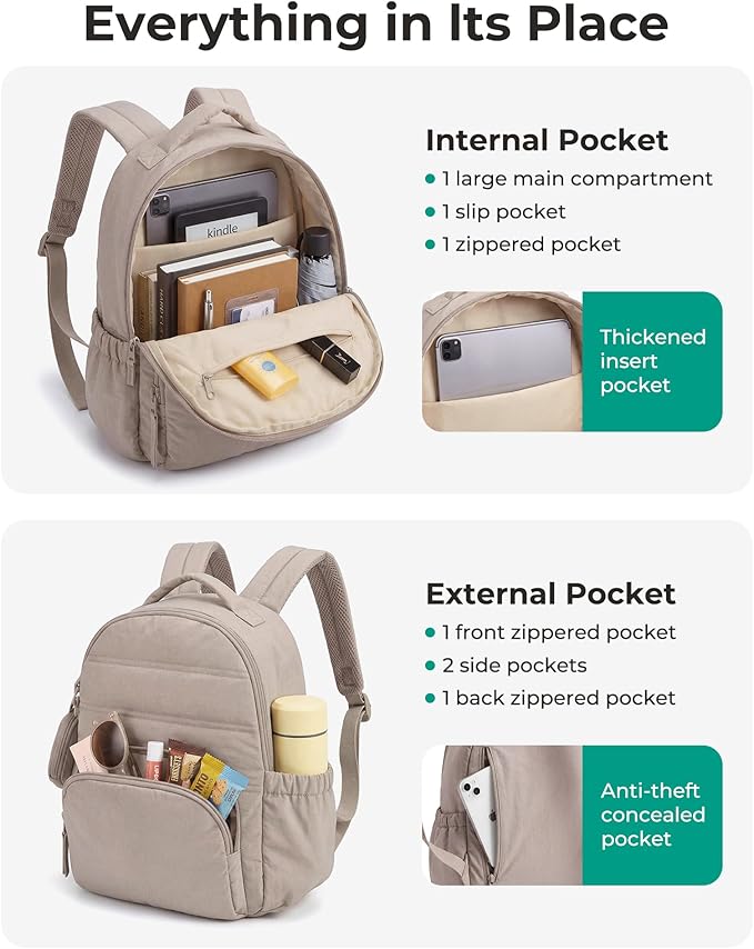 BAGSMART Small Backpacks for Women, Lightweight Puffer Mini Backpack Purse with Pouch, Quilted Casual Daypack, Water-Resistant Bookbag for Daily Travel College, 2-in-1 Set, Lavender Purple