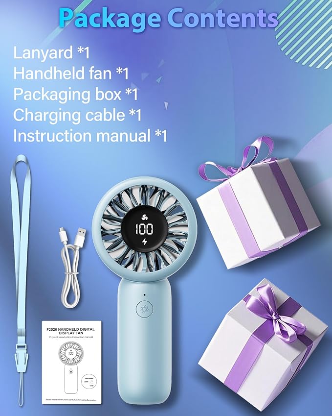 Portable Handheld Fan Personal Small Turbo Hand Fan Powerful, Cooling, Lanyard, USB Rechargeable, 5 Speeds, Makeup, Gifts for Women Men, Kid, Mom, Hot Summer, Travel, Sports, Wedding Use