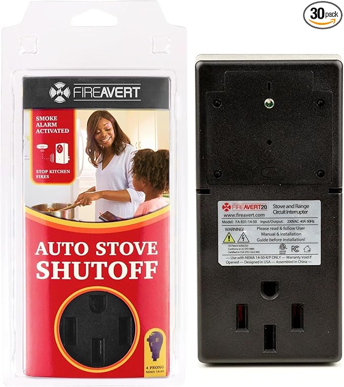 FireAvert - Electric Auto Stove Shut-Off Safety Device (3 or 4 Prong), Oven Monitoring Solution for Senior Citizen and Elderly Parents, As Seen On Shark Tank (4-Prong, 30 Pack)