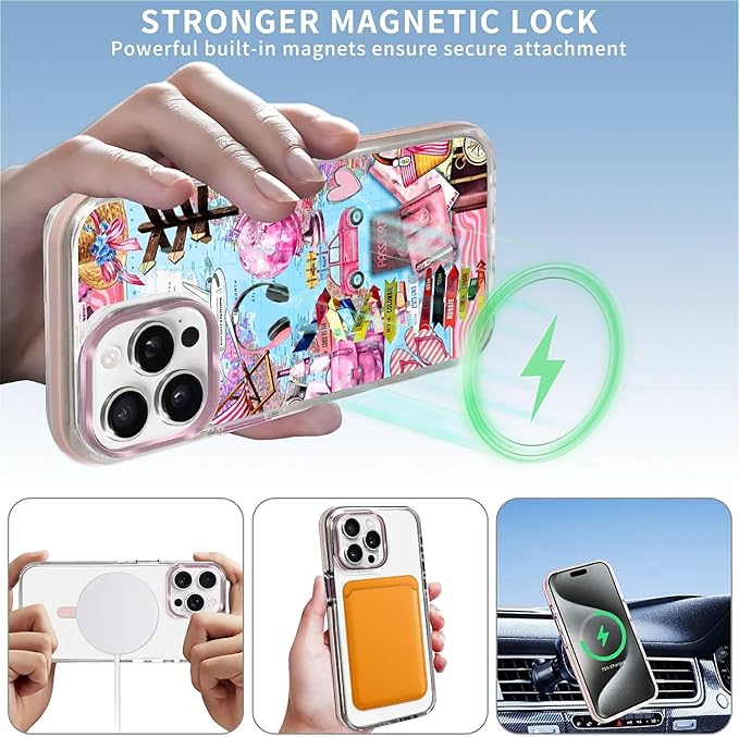 Case for iPhone 15 Pro,[Compatible with MagSafe],Cover Holiday Trip World Map Phone Case Design，for Women Girls Magnetic Clear Cover - Slim, Sleek, & Shockproof Protection
