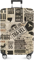 ANNA QUEEN Vintage Travel Collage Luggage Cover, Retro Suitcase Protector, Stretchable Washable Cover for 28-30 Inch Luggage