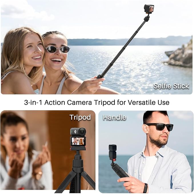 15.7" Extendable Magnetic Selfie Stick Tripod for DJI Osmo Action 5 Pro 4 3 Accessories, Portable Vlog Grip Stand with Dual-Lock Buckle, 360 Rotate Ball Head for Vertical Shooting, Black