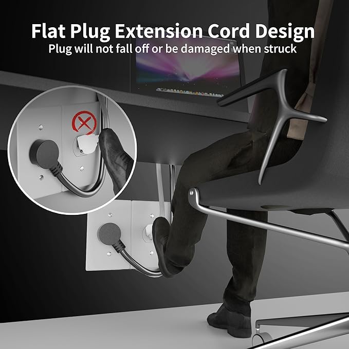 HUANCHAIN 14 Gauge 15 FT Flat Plug Extension Cord Black Indoor Outdoor, Heavy Duty 3 Prong Grounded Low Profile Extension Wire Flexible, 15A 1875W 125V 14AWG SJTW, ETL Listed.
