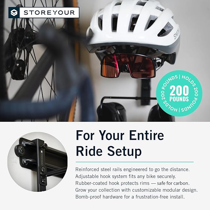 StoreYourBoard BLAT Bike Wall Mount - Bike Hanger for Garage, Space-Saving Vertical Bike Stand for Secure Bike Storage, Adjustable Wall Mounted - Fits Most Road, Mountain & Hybrid Bikes - Single