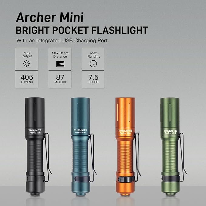 ThruNite Archer Mini Pocket EDC Pen Flashlight, USB-C Rechargeable Mini LED Flashlights, 405 Lumens Slim Pen Light with Clip for Inspection, Everyday Carry and Emergency Use
