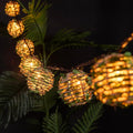 Decorative Lantern String Lights, Outdoor Plug in Hanging Lights with 10 Natural Hemp Rope Leaf Balls, Connectable Weatherproof Patio Globe Boho String Lights for Home Pergola Porch Party Backyard