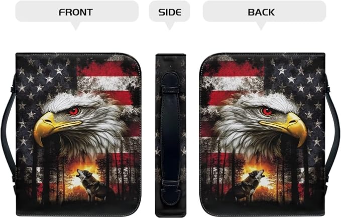 Small Bible Cover Case for Women Men American Flag Wolf Bald Eagle Print PU Leather Bible Case with Bookmark Church Bag Book Carrying Case Bible Cover for Women Men Bible Case for Men Women