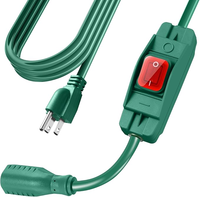Extension Cord with Switch On/Off Waterproof Switch 10Ft No Plugging and Unplugging Invintage Stereo Devices Without Built-in Power Switch(10 FT, Green)
