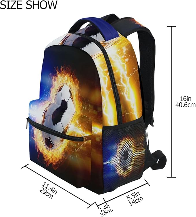 Wamika Soccer Ball Kids Backpack Football Lightning Spark Thunder Boys School Backpacks Girls Preschool Book Bag