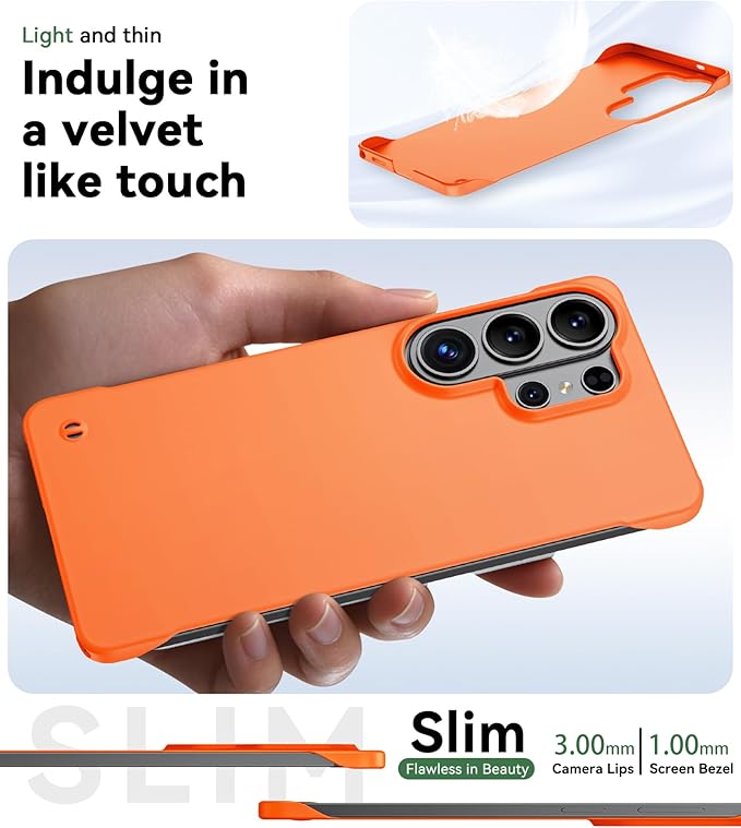 GRECAZO Slim Borderless for Samsung Galaxy S26 Phone Case 6.3"(2026) Ultra-Thin Lightweight Frameless Matte Hard PC Cover Case with Pull Ring Minimalist Non Slip Rope-Orange