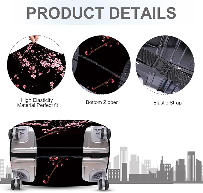 ANNA QUEEN Cherry Blossom Luggage Cover, Elegant Pink Sakura Design Suitcase Protector, Stretchable Washable Travel Sleeve for 24-26 Inch Luggage