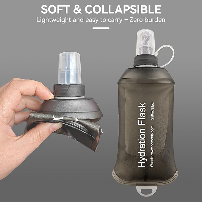 250ml Soft Flask Soft Water Bottle for Running, Hiking, Travelling, Cycling and Climbing - TPU Material - Grey