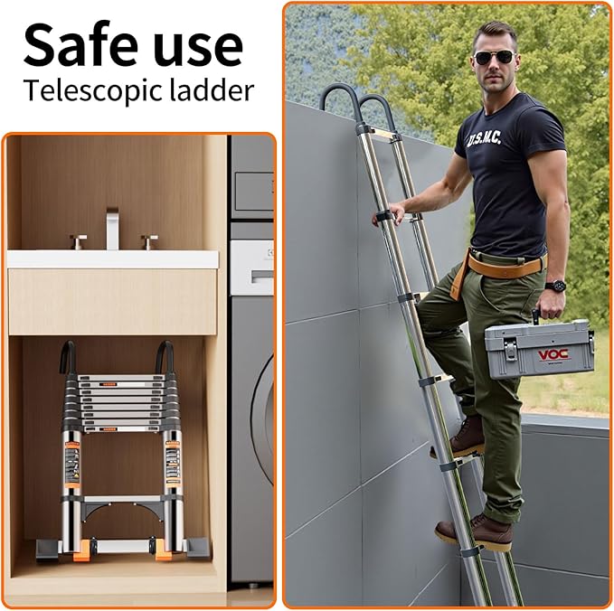 Telescoping Ladder,with Stable Hook and stabilizer barand,Extension Ladder, Heavy Duty 330lbs Max Capacity, Multi-Purpose Collapsible Ladder for RV or Outdoor Work (19.5FT/5.9M)