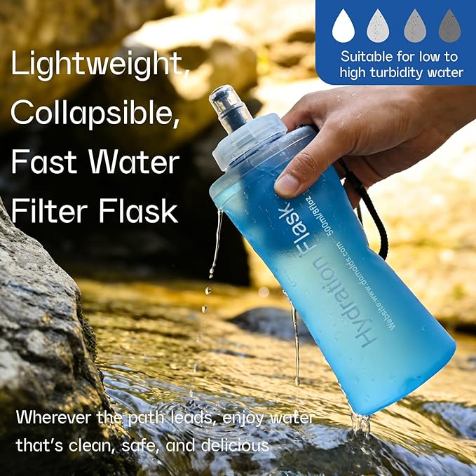 GUYI 700ml Collapsible Water Filter Bottle, Removes Impurities, BPA Free, Ultralight for Hiking, Camping, Cycling & Travel-Blue