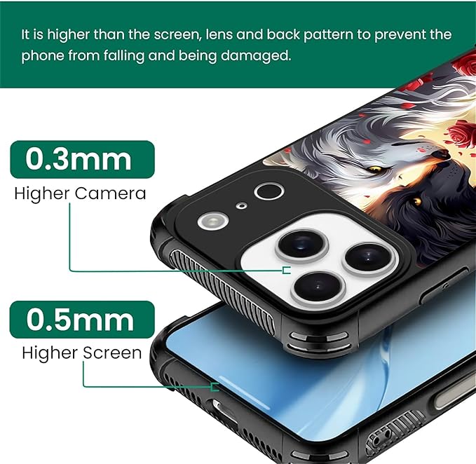 for iPhone 17 Pro Case,for MagSafe Graphic Design for Girl Boy Soft Silicone Hard Acrylic Shock Protection Designed for iPhone 17 Pro Black White Wolf Moon Flower Rose Pattern