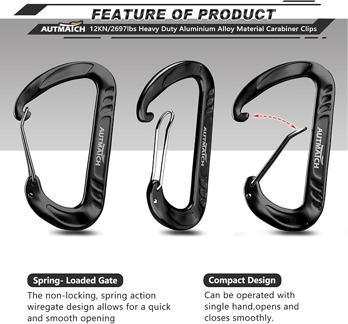 AUTMATCH Carabiner Clips, 3" Spring Snap Hook Caribeener Clips Buckle Heavy Duty Locking Carabiners Chain Quick Links, 4 Pack