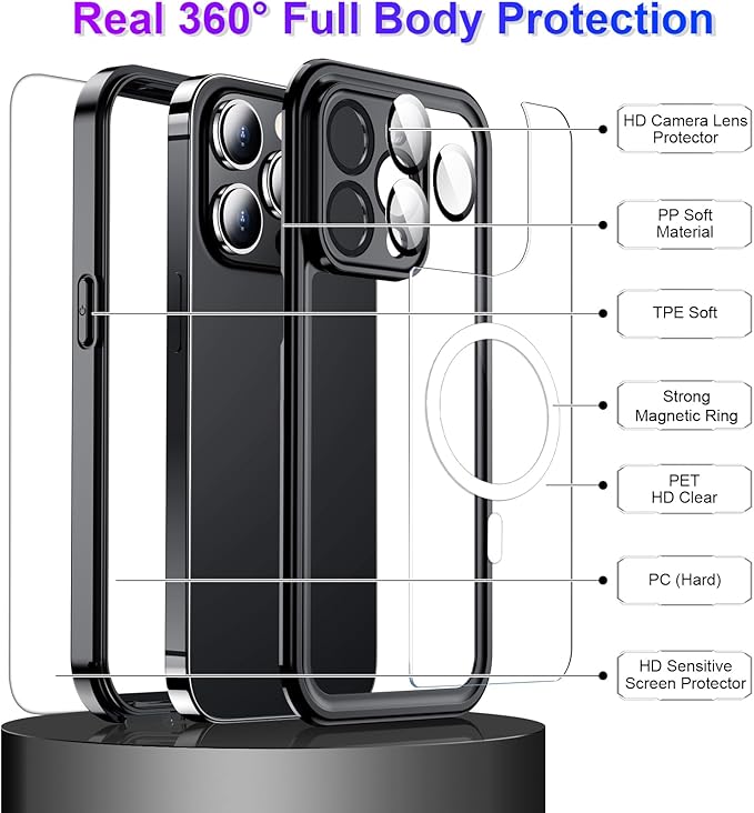 Temdan Compatible with iPhone 14 Pro Max Case Waterproof, Built-in Screen & Camera Protector IP68 Underwater Full Body 14FT Military Dropproof Shockproof Phone Case 6.7"-Black/Clear-Mag