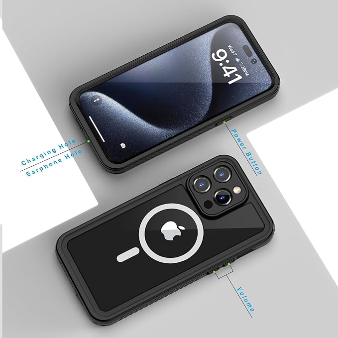 Lanhiem Magnetic for iPhone 15 Pro Case, Waterproof Dustproof Cover [Built in Screen Protector] [Compatible with MagSafe], Full Body Heavy Duty Phone Case for iPhone 15 Pro - 6.1” (Black)