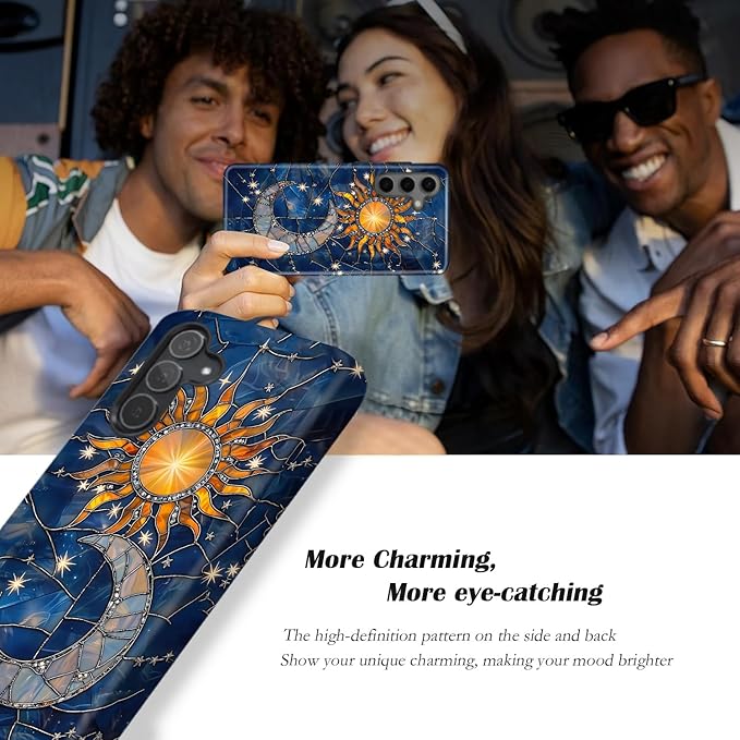 Compatible for Samsung Galaxy A36 5G Case, Dual Layer Heavy Duty 2 in 1 Shockproof Protective Phone Case,Stained Glass Sun Moon