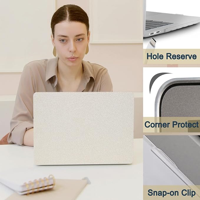 Hard Shell for MacBook 12 inch Case Retina 2015 2016 2017 Release (Model A1534),Plastic Protective Laptop Cover & Keyboard Cover Skin for Apple MacBook Air 12",Leather Beige