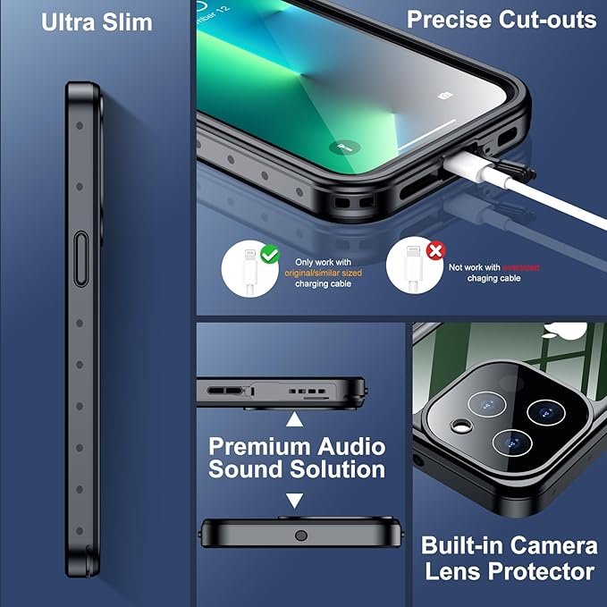 SPIDERCASE for iPhone 13 Pro Case Waterproof, Built-in Lens & Screen Protector, Full Heavy Duty Protection, 12FT Military Shockproof, Dustproof, Anti-Scratched Phone Case,Black/Clear