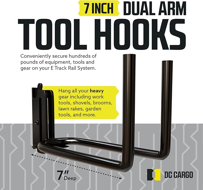 DC Cargo Mall Heavy Duty Hook Hanger E Track Accessories 7.5" Deep (4 Pack) - Garage Wall Mount, Box Truck, Enclosed Trailer, Storage ETrack System - Universal Storage Organizer System for Tools
