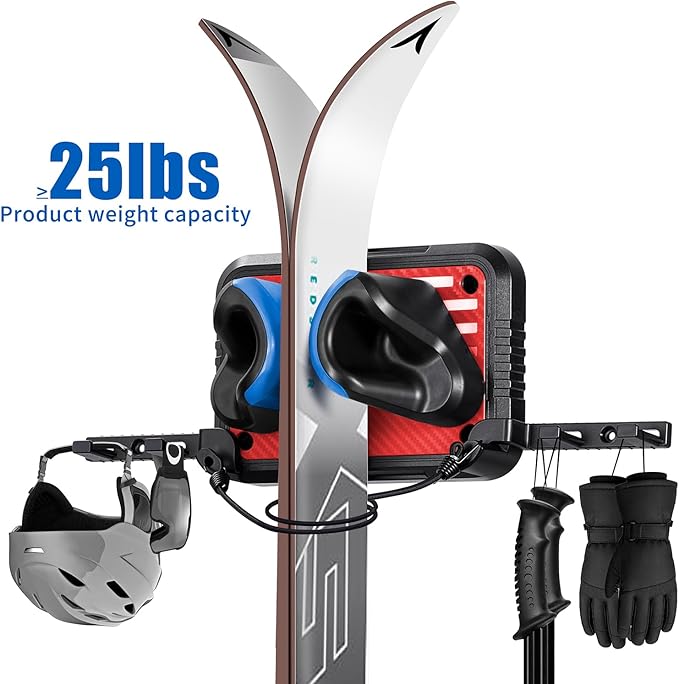 Ski Rack Wall Mount Ski & Snowboard Skateboard Wall Mount Fits Any Board holder Up to 25lbs Vertical Ski Storage Rack for Home & Garage Space-Saving Winter Gear Organizer 1Pack