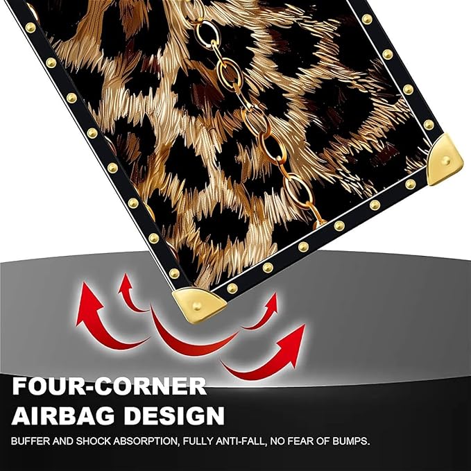 Compatible with iPhone 16 Plus Case, Seamless Gold Chain Leopard Luxury Golden Decoration for Girl Women Soft TPU Shockproof Protective Hard PC Back
