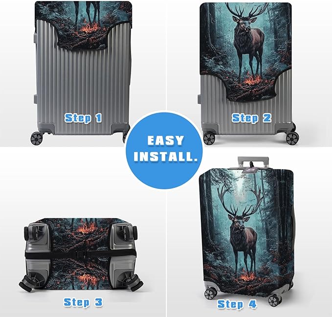 Luggage Cover Protector for 30-32 Inch Suitcases, TSA Approved Elastic Travel Suitcase Covers, Anti-Scratch Washable Luggage Sleeve for Carry On & Checked Bags, Enormous Stag