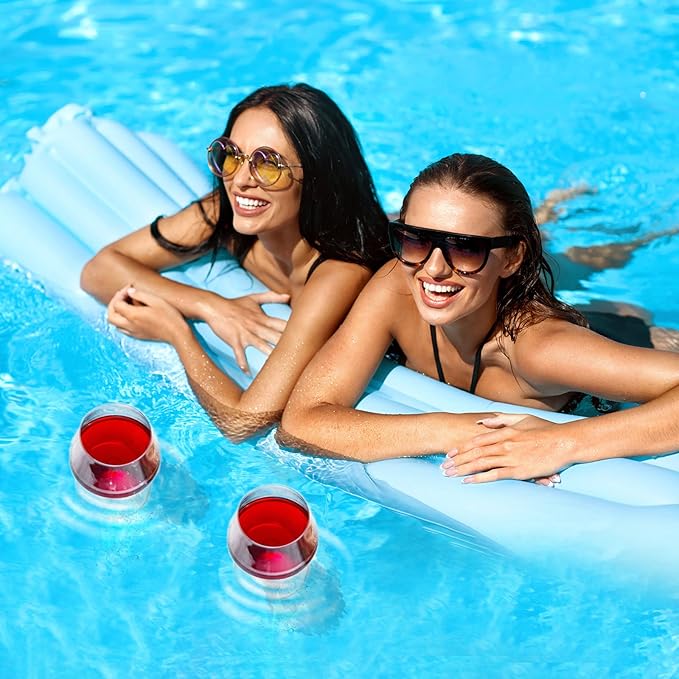 Floating Wine Glasses for Pool with Charms Tags, Pool accessories for adults, Shatterproof Poolside Wine Glasses, Unbreakable Wine Cup & BPA-free (16 Oz, Set of 6)