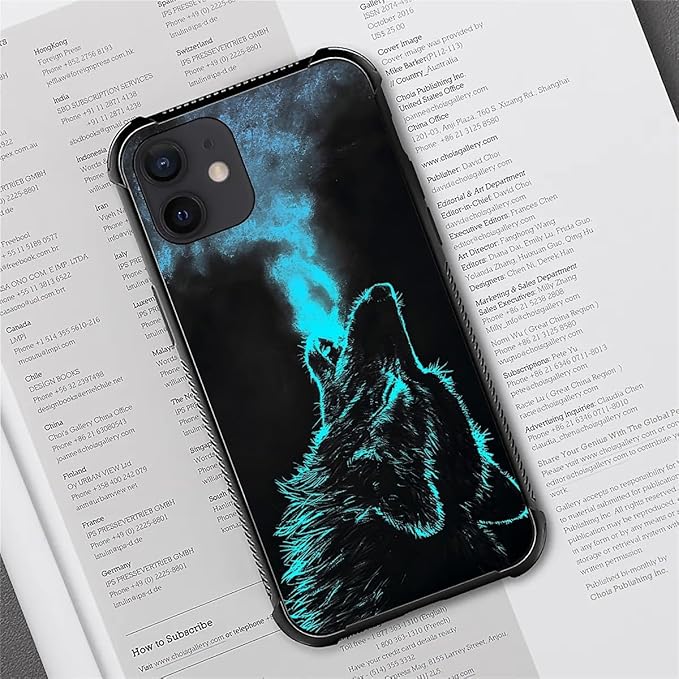 for iPhone 12/12 Pro Case, Blue Breathing Wolf Pattern Graphic Design Girl Boy Soft Silicone Hard Acrylic Shock Protection for iPhone 12/12 Pro